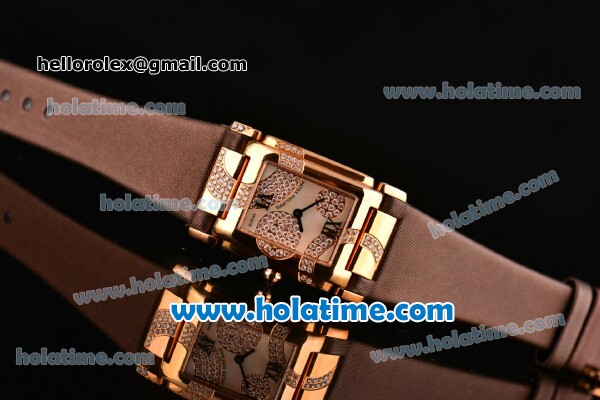 Patek Philippe Twenty-4 Swiss Quartz Rose Gold Case with Brown Leather Strap and Diamond/MOP Dial - Click Image to Close